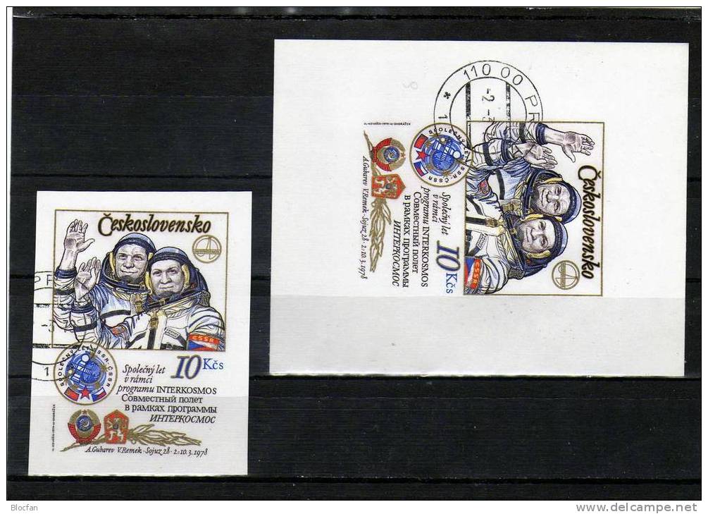 Blockpaar Geschnitten Kosmonauten - Flug Remek CSSR 2493 B II, Bl. 39 B I Und II O 340€ Porträt A.Gubarow Und V.Remek - Blocs-feuillets