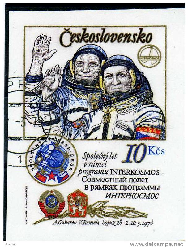 Blockpaar Geschnitten Kosmonauten - Flug Remek CSSR 2493 B II, Bl. 39 B I Und II O 340€ Porträt A.Gubarow Und V.Remek - Blocks & Sheetlets