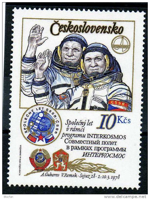 Interkosmos Kosmonauten - Flug Mit Abart CSSR 2493 II + Bl. 39 II ** 28€ Porträt Von A. Gubarow Und V. Remek - Plaatfouten En Curiosa