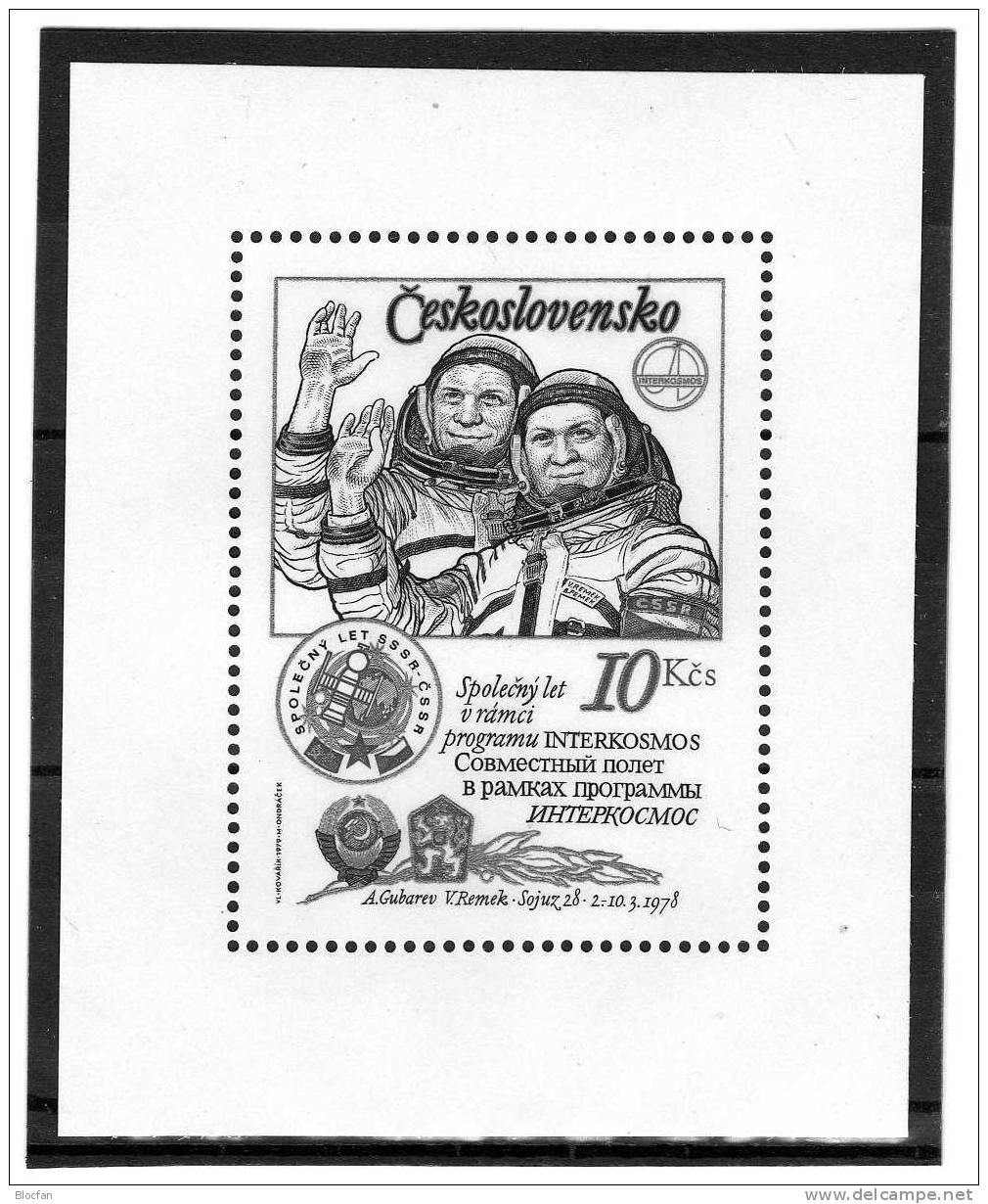 Interkosmos Kosmonauten - Flug Mit Abart CSSR 2493 II + Bl. 39 II ** 28€ Porträt Von A. Gubarow Und V. Remek - Abarten Und Kuriositäten