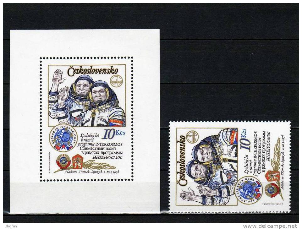 Interkosmos Mit Der UdSSR 1. Kosmonauten - Flug Der CSSR 2493 I + Bl. 39 A ** 12€ Porträt Von A. Gubarow Und V. Remek - Blocks & Sheetlets