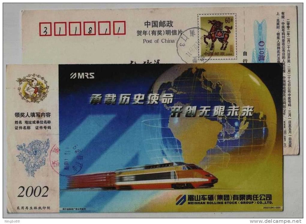 Locomotive,railway Freight Train,China 2002 Railway Meishan Rolling Stock Works Advertising Pre-stamped Card - Treinen