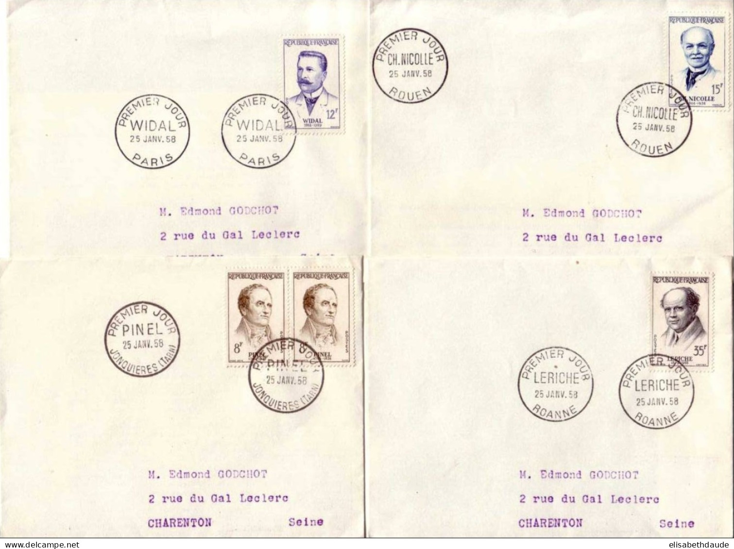 1958 - 4 ENVELOPPES PREMIER JOUR AYANT CIRCULE - SERIE COMPLETE - 1950-1959