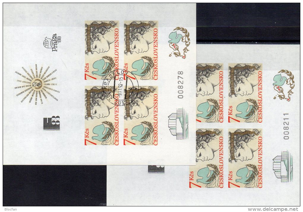 PRAGA 1988 CEPT-Mitläufer Ungezähnt CSSR Blocks 83 **/o 55€ Plus E-Karte Emblem Finnlandia 88 PRAGA Ss KSZE Sheet Bf CSR - Blocs-feuillets