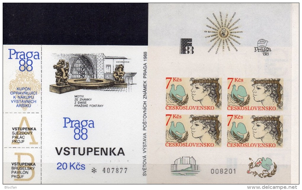 PRAGA 1988 CEPT-Mitläufer Ungezähnt CSSR Blocks 83 **/o 55€ Plus E-Karte Emblem Finnlandia 88 PRAGA Ss KSZE Sheet Bf CSR - Blocks & Sheetlets