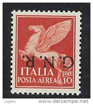 REPUBBLICA SOCIALE ITALIANA  VARIETA' POSTA AEREA SOPRASTAMPA G.N.R. CAPOVOLTA DEL 10 LIRE N° 124a - Correo Aéreo