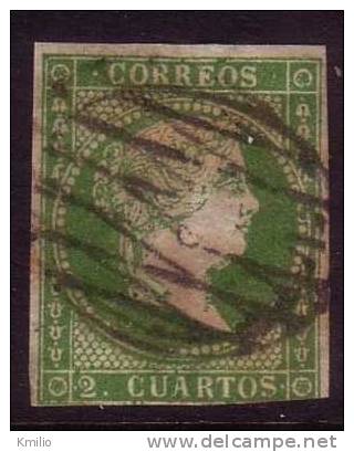 Edifil 47 1856-9 2 Cuartos Verde Sin Filigrana En Usado - Used Stamps