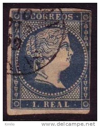 Edifil 49 1856-9 1 Real Azul Sin Filigrana En Usado - Used Stamps