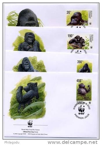 CONGO  SINGES  Gorilles   WWF 30-8-2002  Jeu Des FDC - FDC