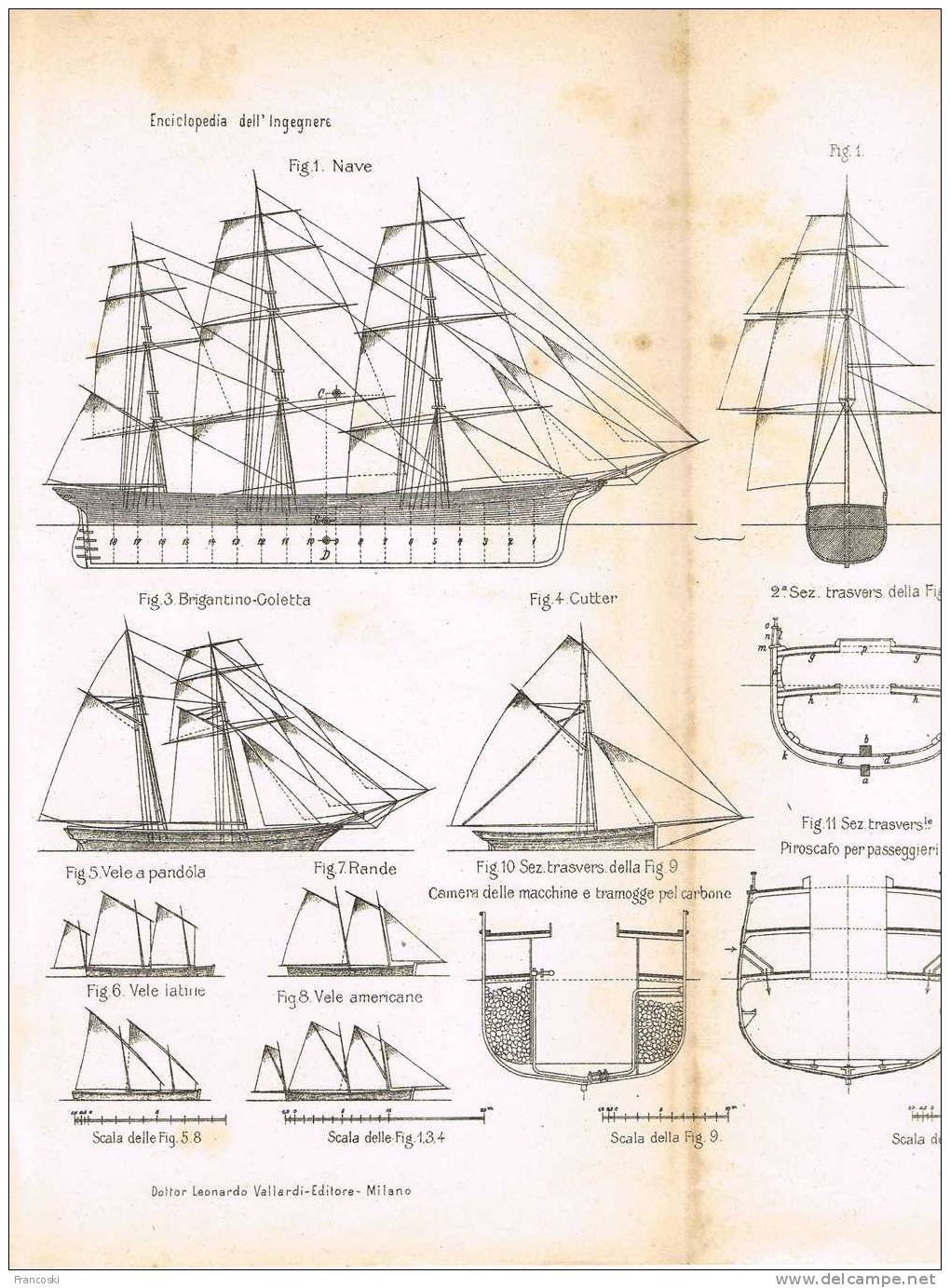 Navi-Navigazione-Brigantino,goletta,cutter,ancora, Elica,timone-LITHO 1897- - Bateaux