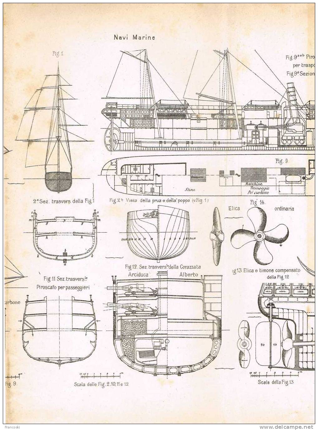 Navi-Navigazione-Brigantino,goletta,cutter,ancora, Elica,timone-LITHO 1897- - Bateaux