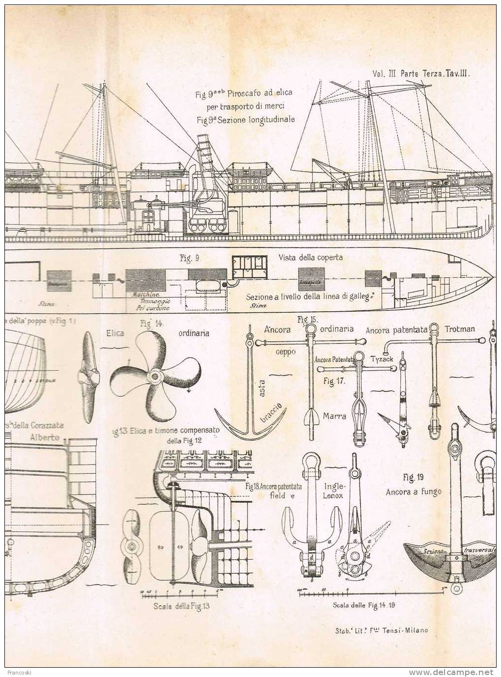 Navi-Navigazione-Brigantino,goletta,cutter,ancora, Elica,timone-LITHO 1897- - Bateaux