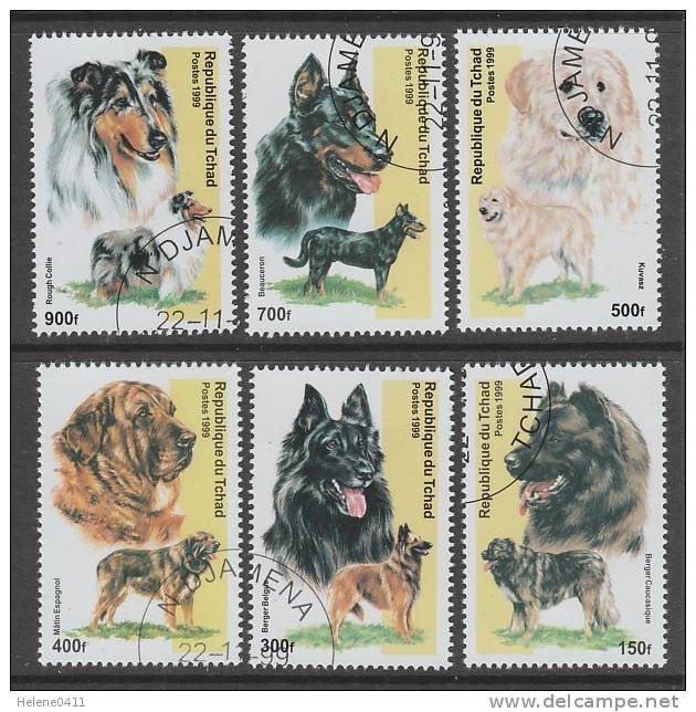 SERIE OBLITEREE DU TCHAD - LES CHIENS DE BERGER N° Y&T 1172A à 1176 - Chiens