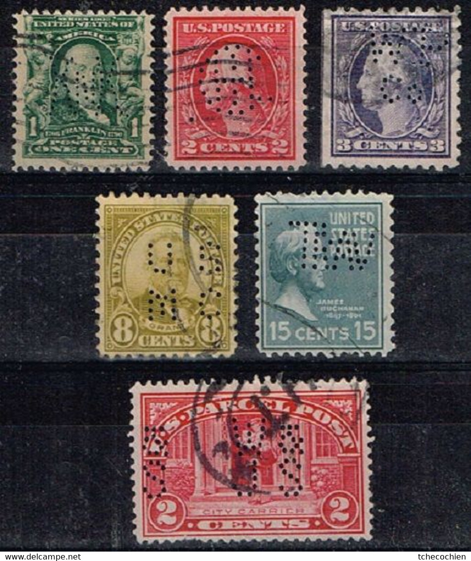 Etats-Unis - N° 144, 168, 169, 235, 385, CP 2, Oblitérés Avec Perforation - With Perfins - Gebraucht