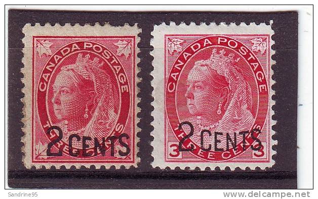 CANADA TIMBRES DE 1897 SURCHARGES ... 2 CENTS - Neufs