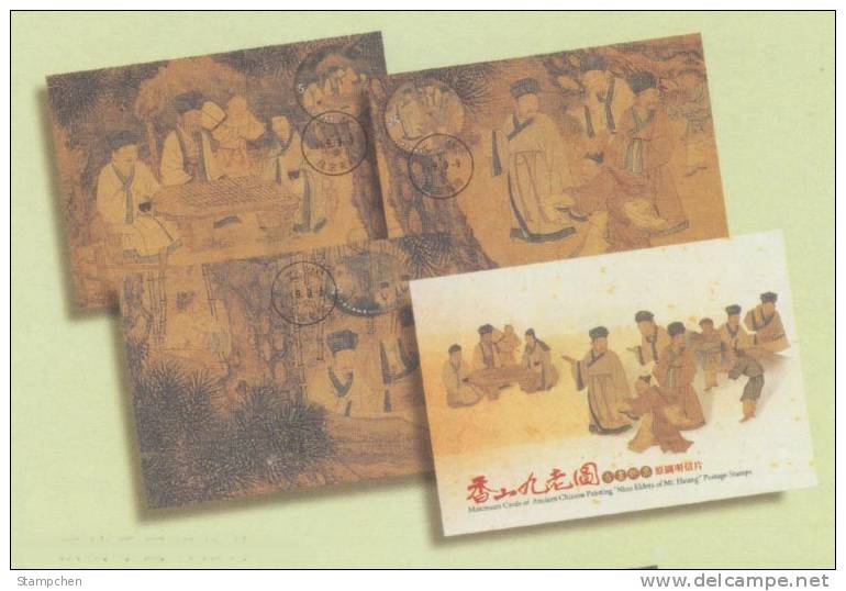 Maxi Cards(A) Taiwan 2010 Ancient Chinese Painting Nine Elders Mt. Hsiang Chess Mount Pine Book Bamboo Dance - Maximum Cards