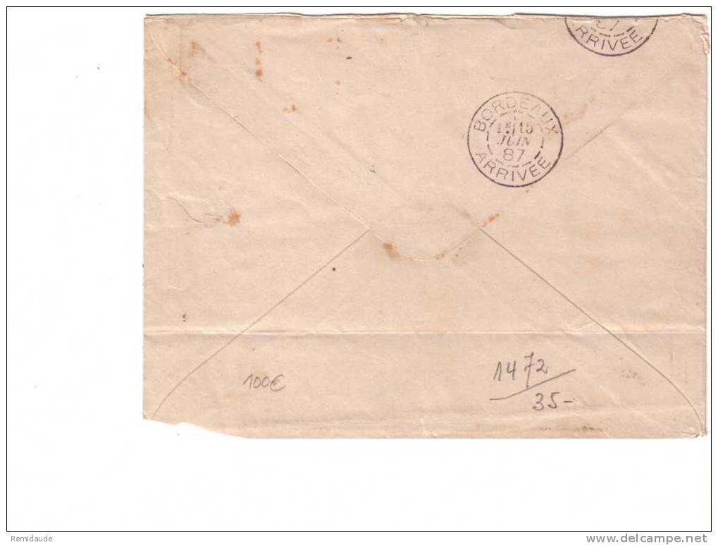 1887 - LETTRE RARE De ST Pierre De La Martinique Pour BORDEAUX - LIGNE D - PAQUEBOT N° 2 - Alphée Dubois