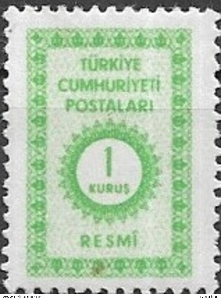 TURKEY 1965 Official -1k - Green  MNH - Unused Stamps