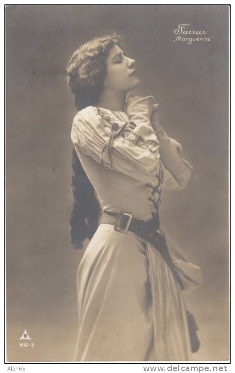 Geraldine Farrar As Marguerite In Faust On 1900s Vintage Real Photo Postcard, Radium Bromide Paper - Opera