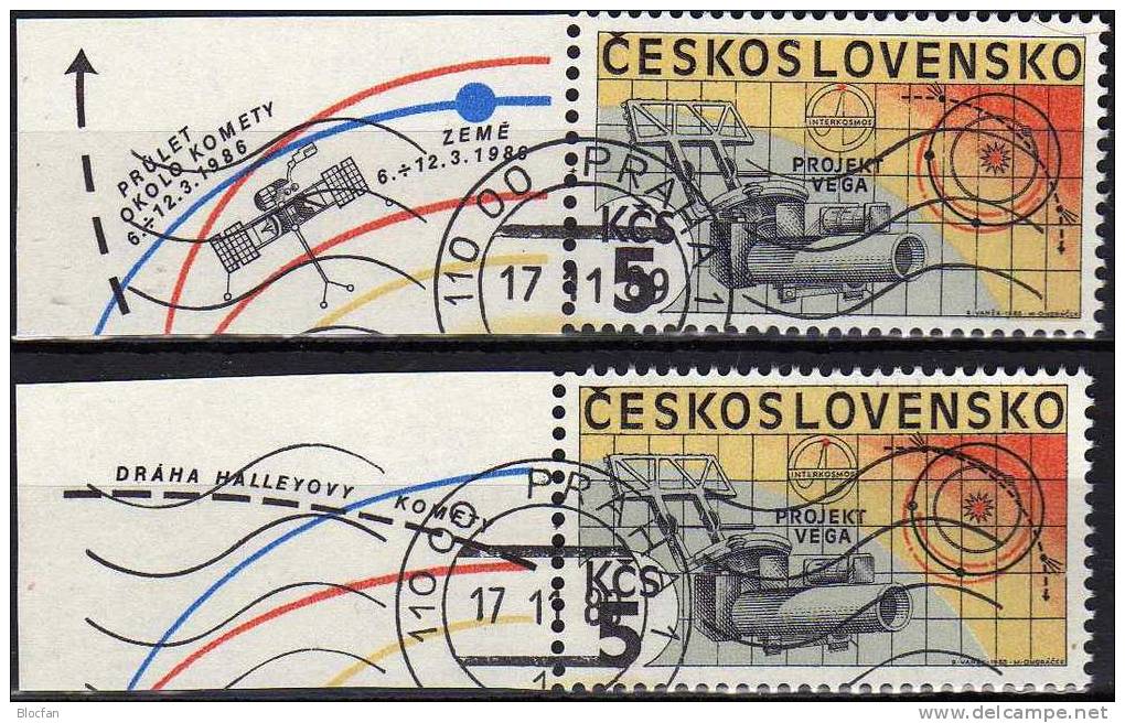 Interkosmos - Programm Mit Zierfeld CSSR 2809 2xZf+ Block 64 O 22€ Projekt Venus - Halley Der UdSSR - Blocks & Sheetlets