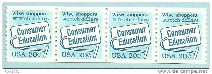 US Scott 2005 Strip Of 4 - Consumer Education - 20 Cent  - Mint Never Hinged - Coils & Coil Singles