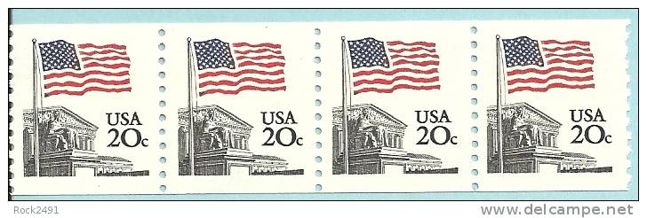 US Scott 1895 Strip Of 4 - Flag Over Supreme Court - 20 Cent  - Mint Never Hinged - Roulettes