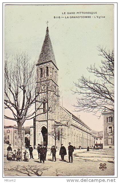 942-La Grand´Combe-Gard-France-L´Eglise-Animé-Chiese-Religione-Animata-v.1907x Paris-Timbre 5c. - La Grand-Combe