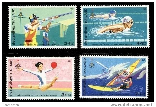 1998 Thailand 13th Asian Games Stamps Shooting Gymnastics Swimming Windsurfing Sport - Gymnastics