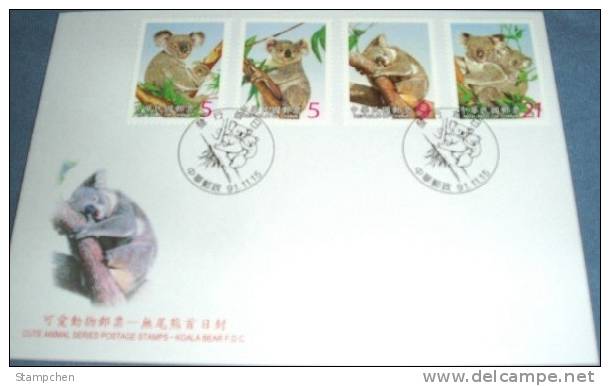 FDC Taiwan 2002 Cute Animal - Koala Stamps Fauna Bear Eucalyptus - FDC