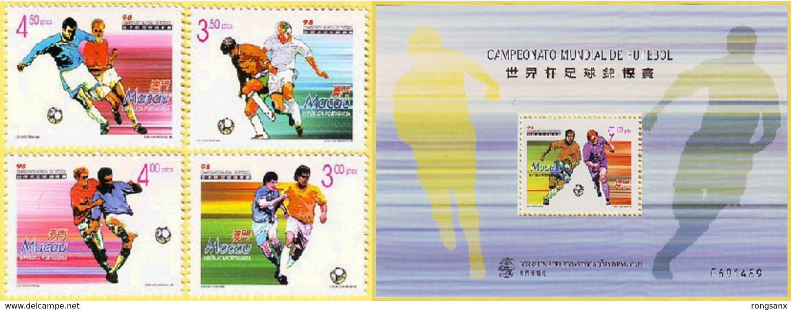 1998 MACAO/MACAU FOOTBALL WORLD CUP STAMP 4V + MS - 1998 – France