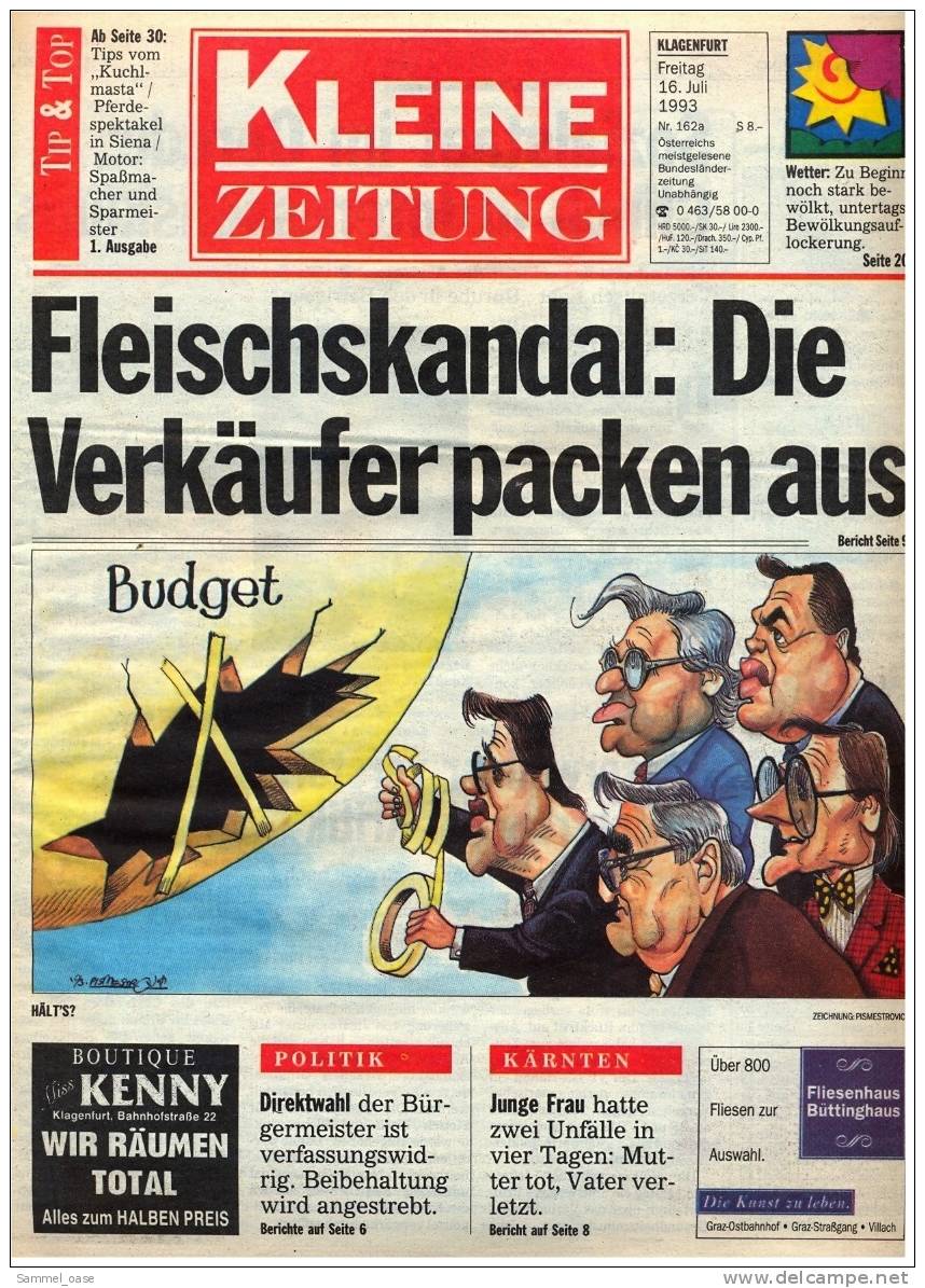 KLEINE  ZEITUNG Kärnten Klagenfurt 16.7.1993  -  TV, Fussball , Kultur , Politik Und Interessante Berichte - Sonstige & Ohne Zuordnung