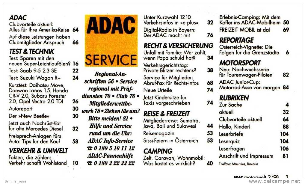 ADAC Motorwelt 2/1998  Mit :  Test :  Saab 9-5 2.3 SE  ,   Suzuki Wagon R+ - Auto & Verkehr