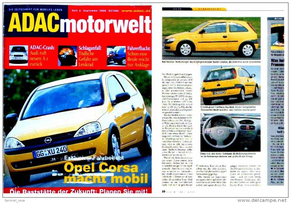 ADAC Motorwelt 9/2000  Mit :  Der Neue Opel Corsa Weiter Auf Erfolgskurs - Auto & Verkehr