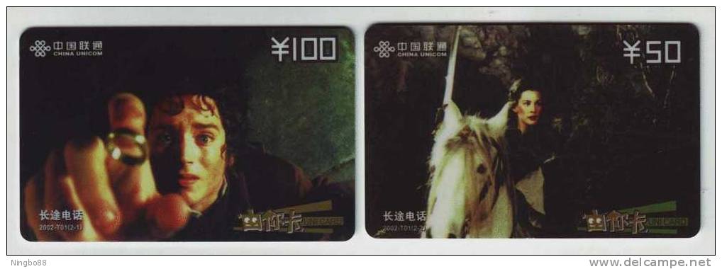 China 2002 Unicom Guangdong Branch Set Of 2 Clean Used Phone Card :The Lord Of The Rings,Plastic Material - Cinema