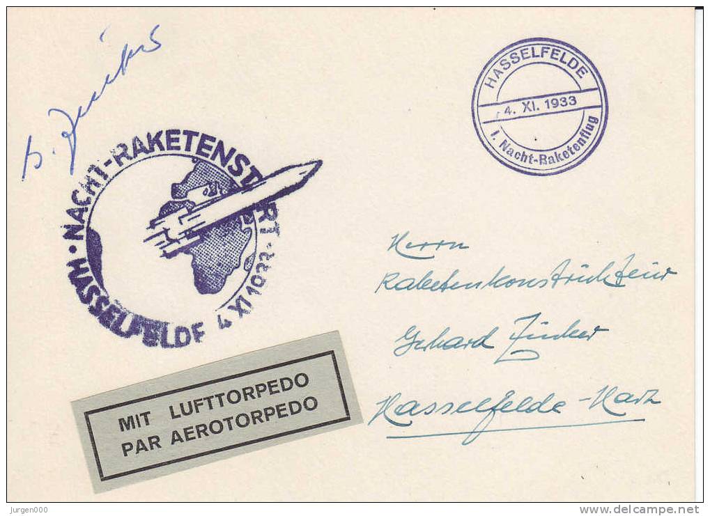 Rocketmail - Raketpost, Nacht Raketenstart Hasselfelde 1933, Zucker (X12721) - Altri (Aria)