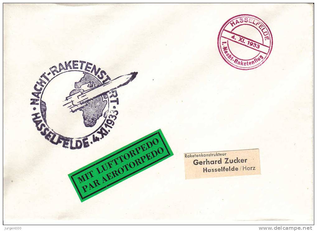 Rocketmail - Raketpost, Nacht Raketenstart Hasselfelde 1933 (X12722) - Sonstige (Luft)