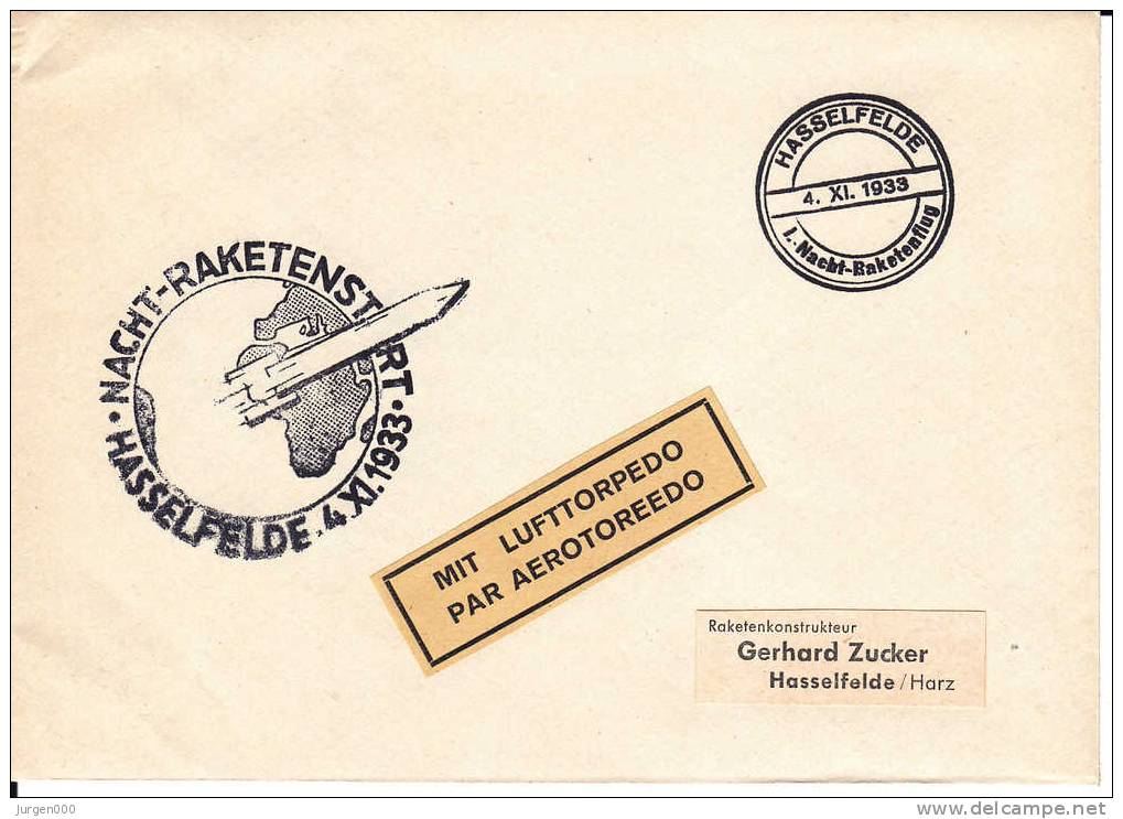 Rocketmail - Raketpost, Nacht Raketenstart Hasselfelde 1933 (X12724) - Sonstige (Luft)