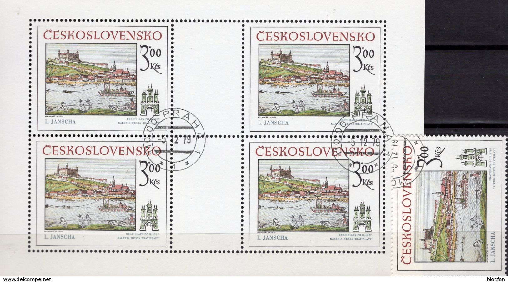 Preßburg An Donau CSR 2539+ 4-Kleinbogen O 8€ Radierung Von Maler Janscha Burg Bratislava Sheetlet Art Bf CZECHOSLOVAKIA - Blocs-feuillets