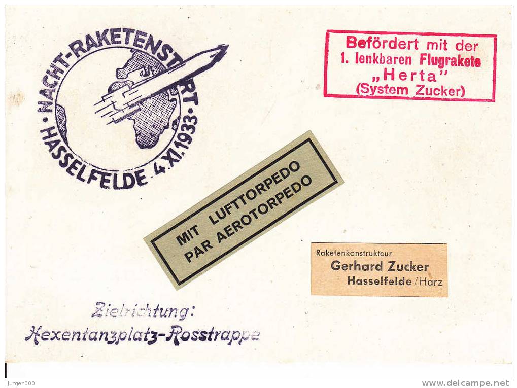 Rocketmail - Raketpost, Nacht Raketenstart Hasselfelde 1933, Herta, Hexentanzplatz Rosstrappe (X12727) - Sonstige (Luft)