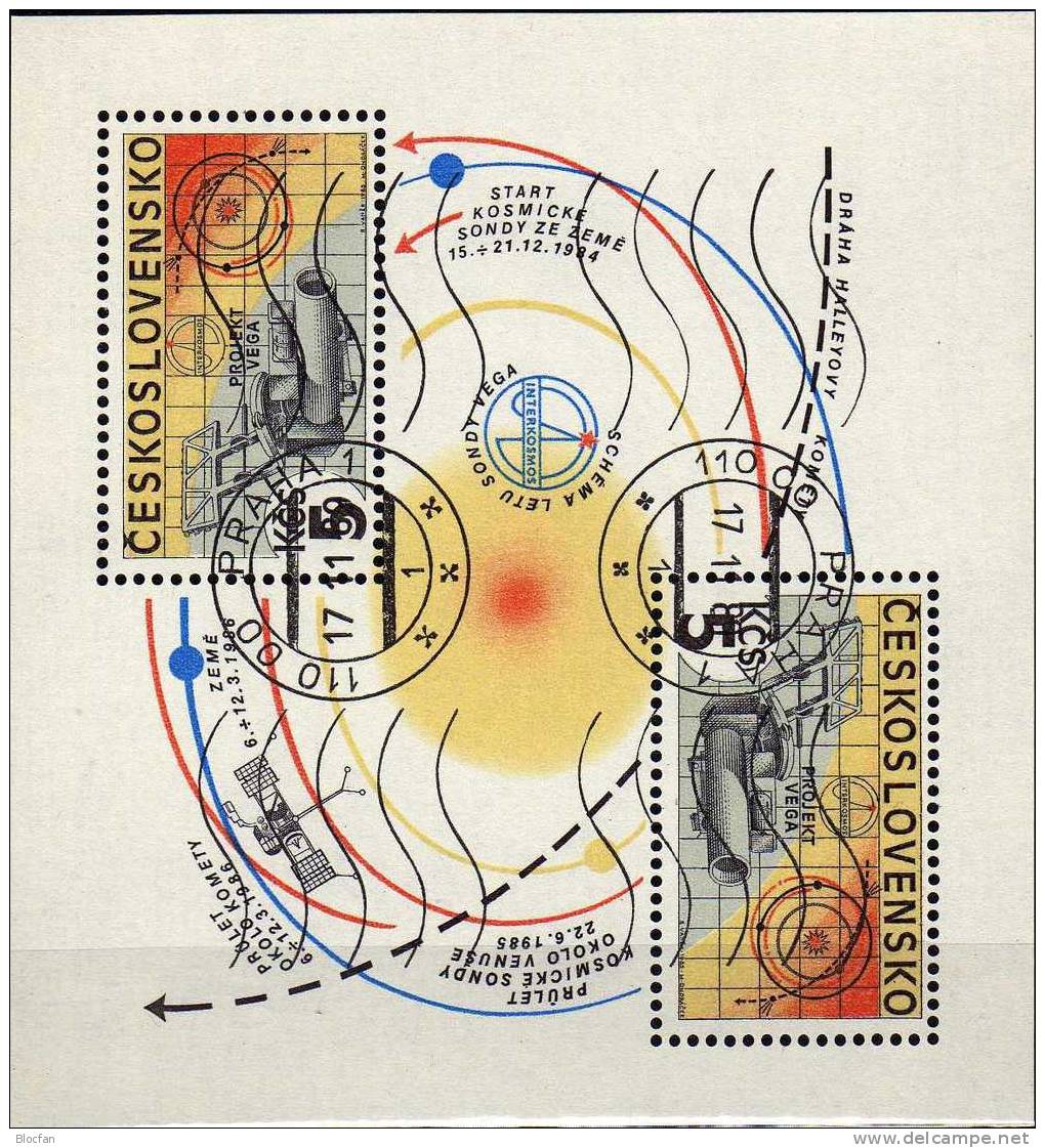 Interkosmos-Programm 1985 CSR 2809 2xZf+Block 64 O 22€ Projekt Venus-Halley USSR Ms Space Sheet Bf Tschechoslowakei CSSR - Used Stamps