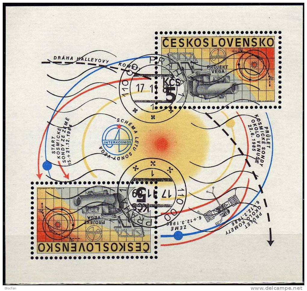 Interkosmos-Programm 1985 CSR 2809 2xZf+Block 64 O 22€ Projekt Venus-Halley USSR Ms Space Sheet Bf Tschechoslowakei CSSR - Gebraucht