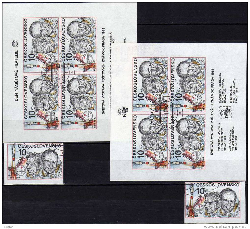 Motiv-Philatelie Zur PRAGA 1988 CSSR 2908 I,II,Block 73+84 O 31€ E-Karte Kosmonaut Gubarow/Remek M/s Bf Tschechoslowakei - Used Stamps