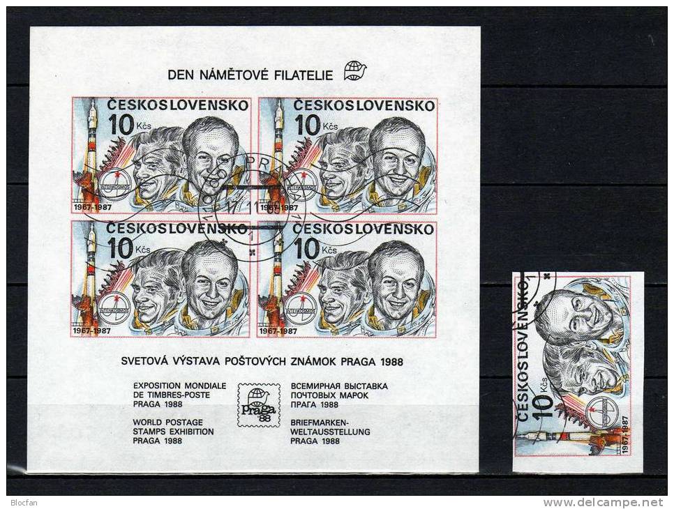 Motiv-Philatelie Zur PRAGA 1988 CSSR 2908 I,II,Block 73+84 O 31€ E-Karte Kosmonaut Gubarow/Remek M/s Bf Tschechoslowakei - Usados