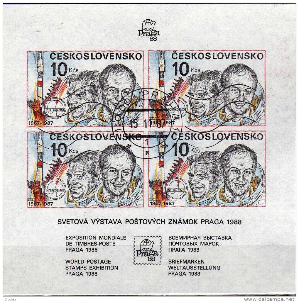 Motiv-Philatelie zur PRAGA 1988 CSSR 2908 I,II,Block 73+84 o 31€ E-Karte Kosmonaut Gubarow/Remek m/s bf Tschechoslowakei