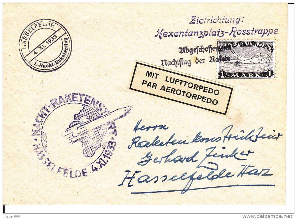 Rocketmail - Raketpost, Nacht Raketenstart Hasselfelde 1933, Hexentanzplatz Rosstrappe (X12744) - Sonstige (Luft)