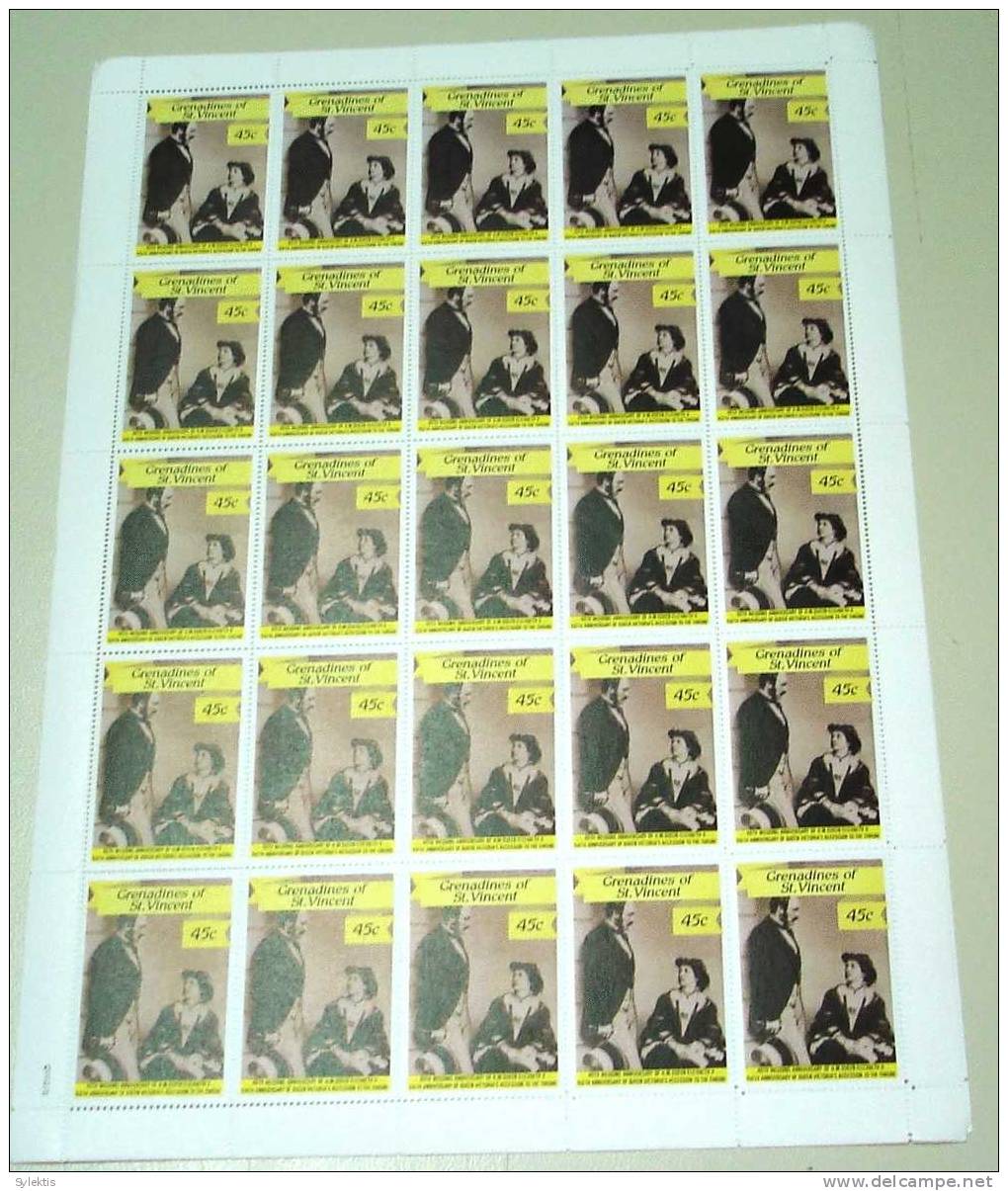 GRANADINES OF ST. VINCENT 40h WEDDING ANNIVERSARY QUEEN ELIZABETH II & VICTORIA PAIR MNH SHEET OF 25 MNH #9 - St.Vincent (1979-...)