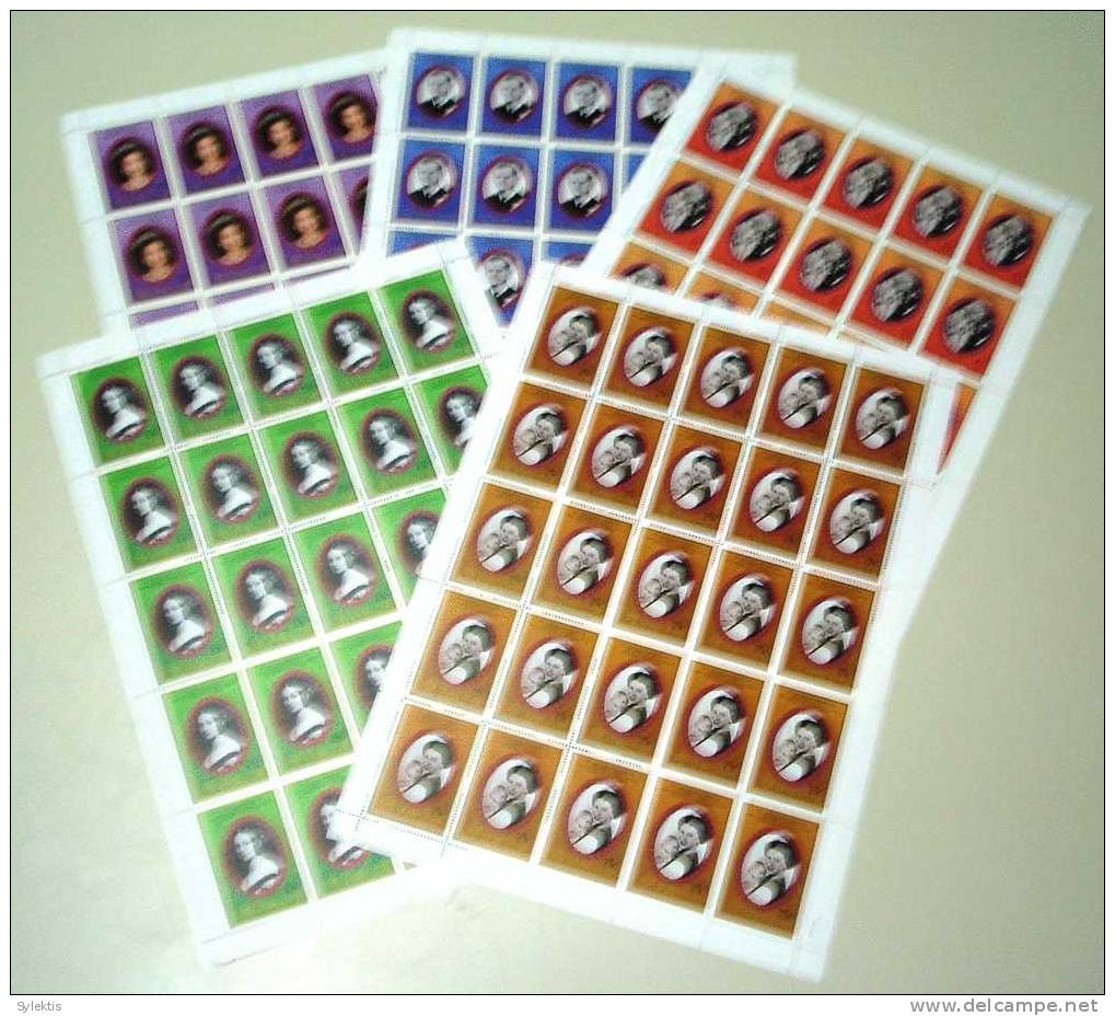 ST. VINCENT 40h WEDDING ANNIVERSARY QUEEN ELIZABETH II & VICTORIA PAIR MNH 5 SHEET OF 25 SET MNH - St.Vincent (1979-...)