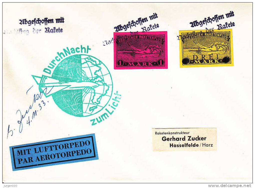 Rocketmail - Raketpost, Nacht Raketenstart Hasselfelde 1933, Zucker (X12773) - Altri (Aria)