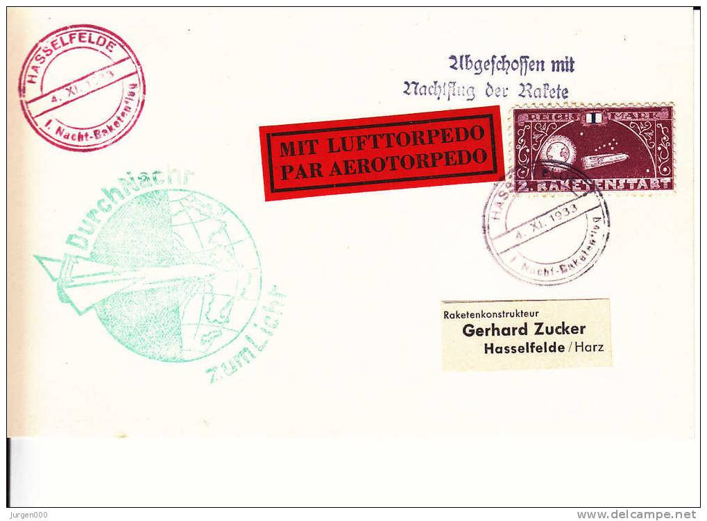 Rocketmail - Raketpost, Nacht Raketenstart Hasselfelde 1933 (X12790) - Altri (Aria)