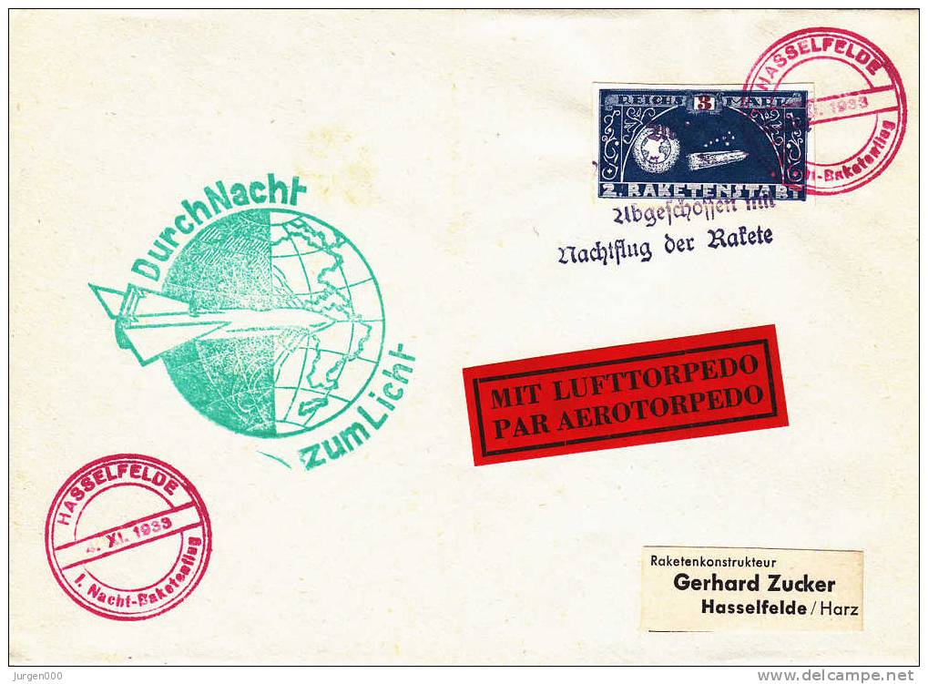 Rocketmail - Raketpost, Nacht Raketenstart Hasselfelde 1933 (X12794) - Sonstige (Luft)